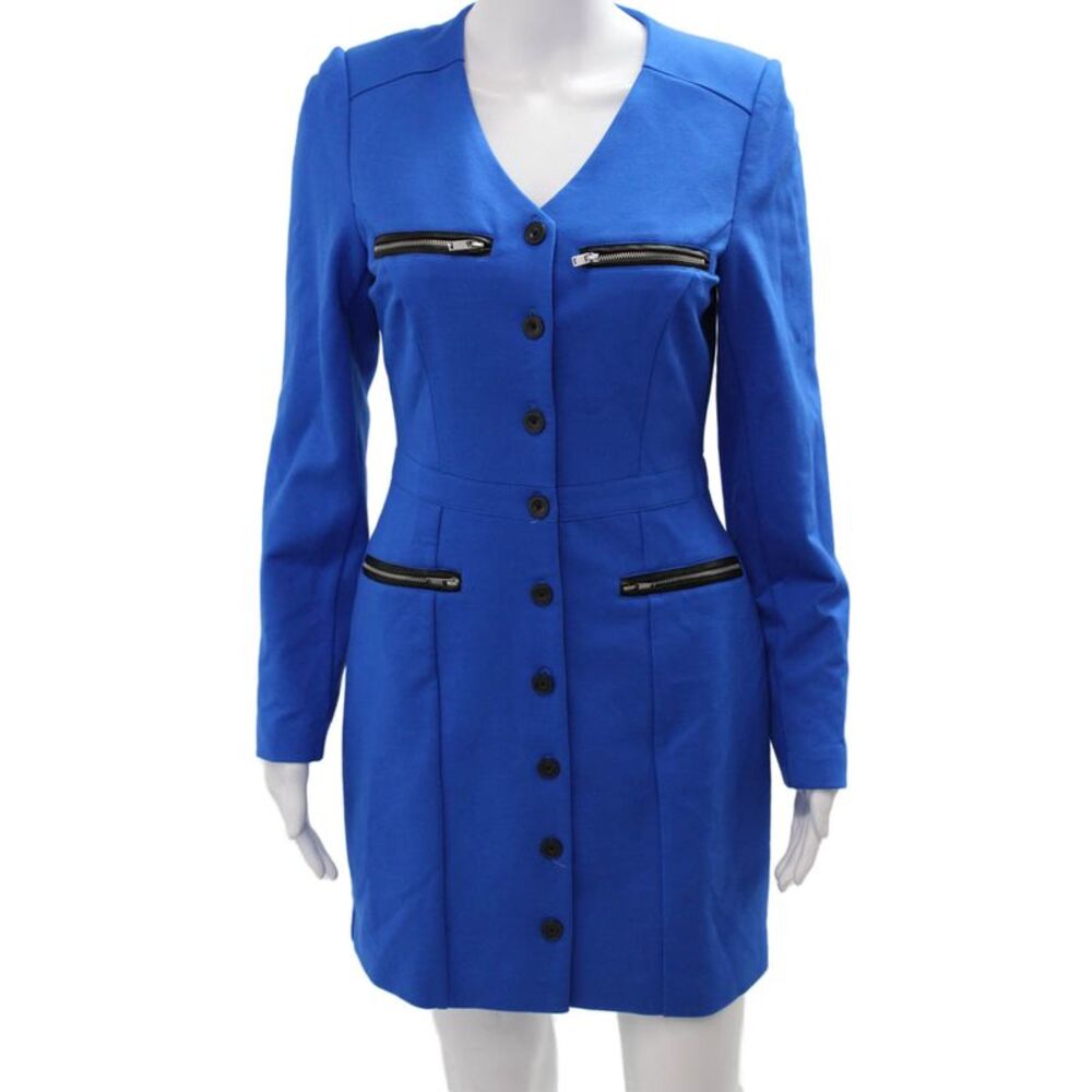 Central Park West Women Jacket Dress Blue V-Neck Long Sleeve Short Size S